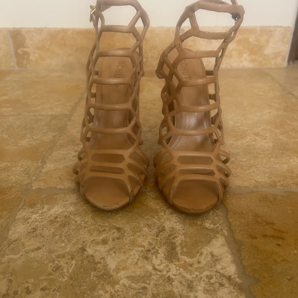 SCHUTZ Caged Block Heel Jaden Light Wood/Tan - Picture 4 of 11